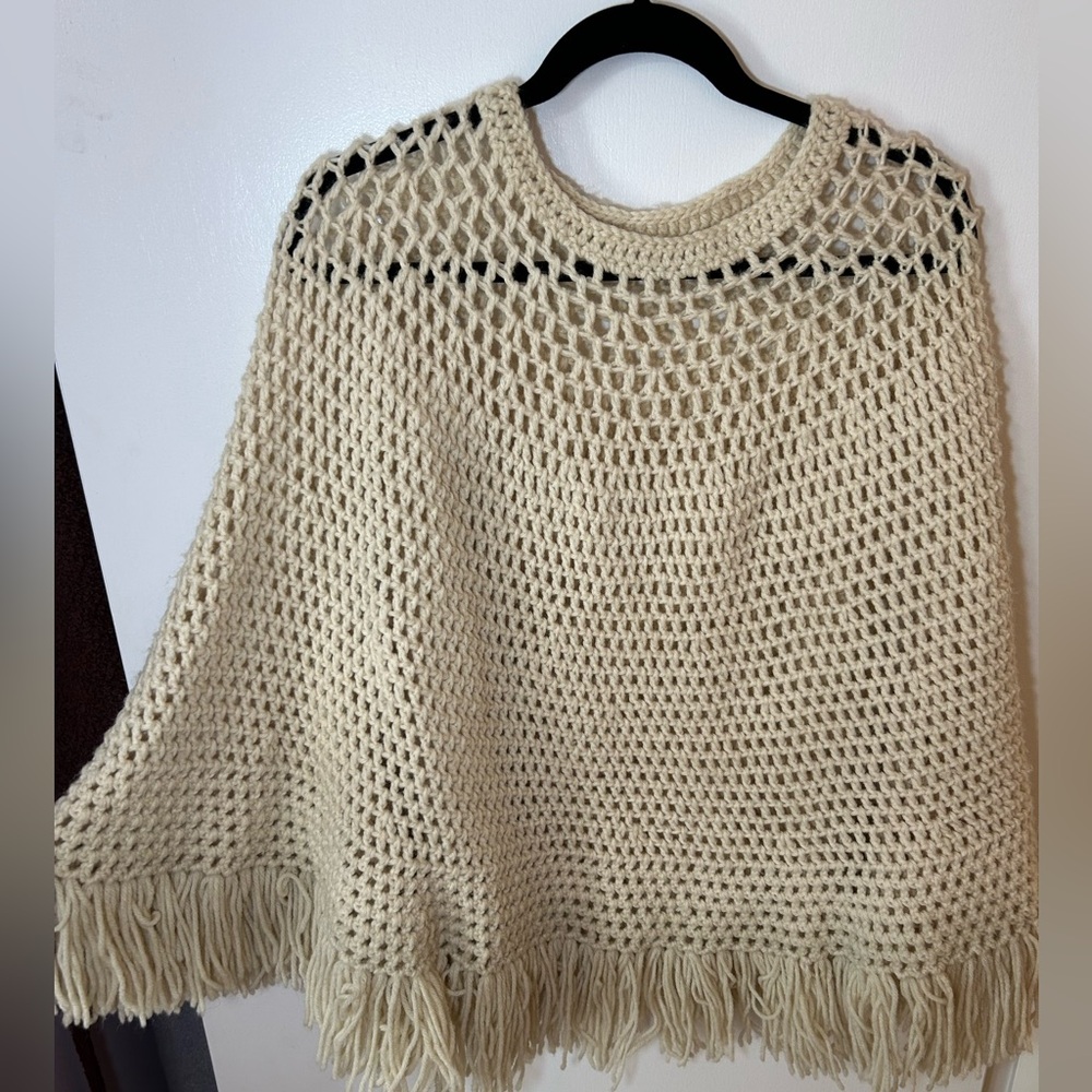 Handmade Knit Cream Poncho | Size M / L